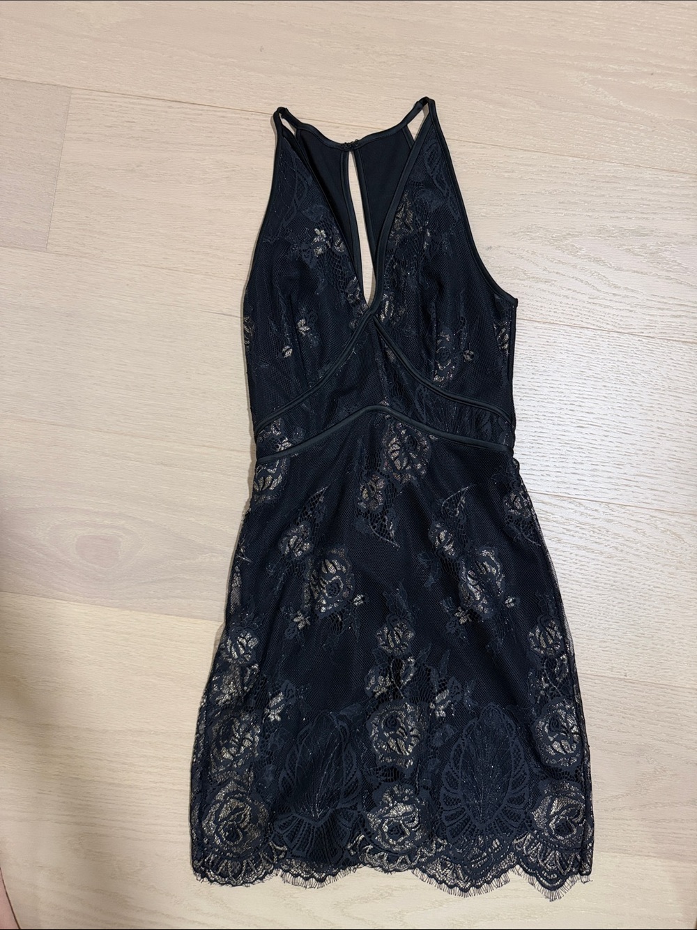 bebe Black Floral Lace Mini Dress
